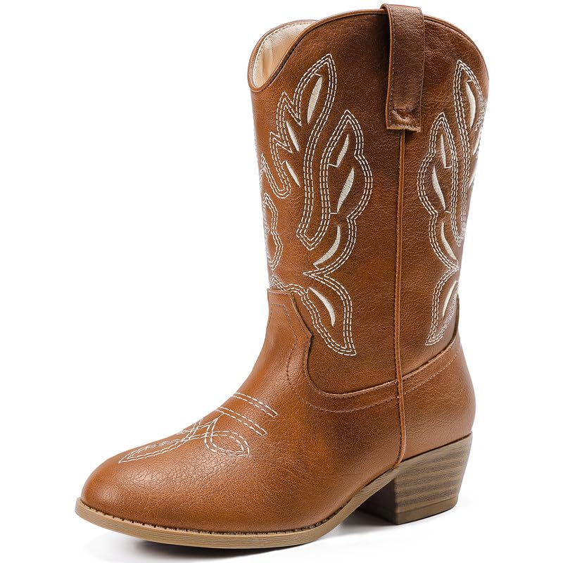 LAURMOSA Cowgirl Boots for Little Girls Mid Calf Pointed Toe Kid Cowboy Boots Side Zipper Classic Embroidered Western Boots Horse Riding Shoes Party for Toddler Little Big Kids