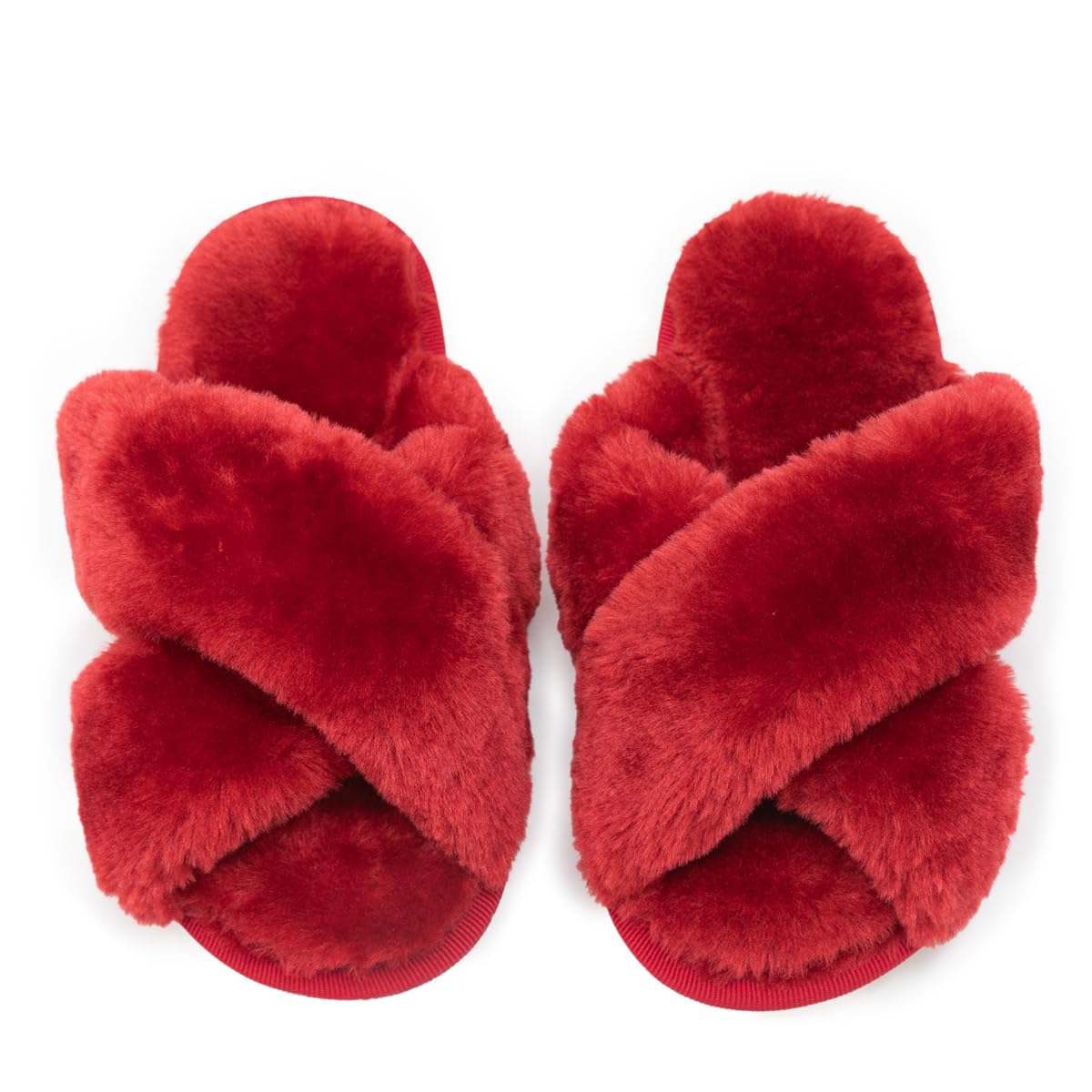 Enteer Girls Fluffy Slippers Memory Foam Soft Plush Cross Band House Shoes Indoor Outdoor Slip On
