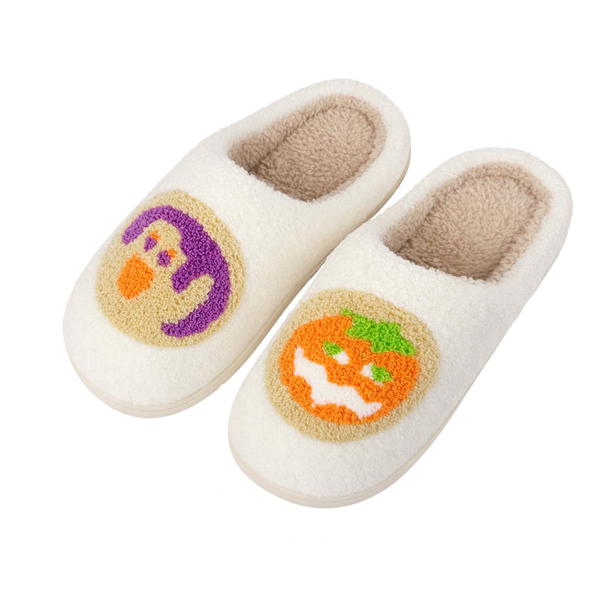 Retro Fuzzy Happy Face Slippers for Women Men, Cozy House Shoes