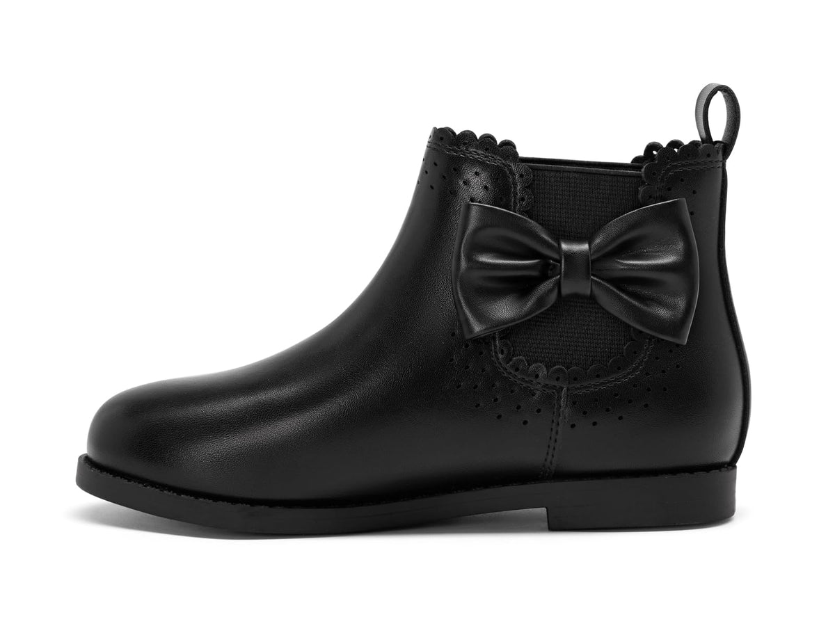 Coutgo Girls Ankle Boots Bow Chunky Low Heel Chelsea Booties Dress Shoes