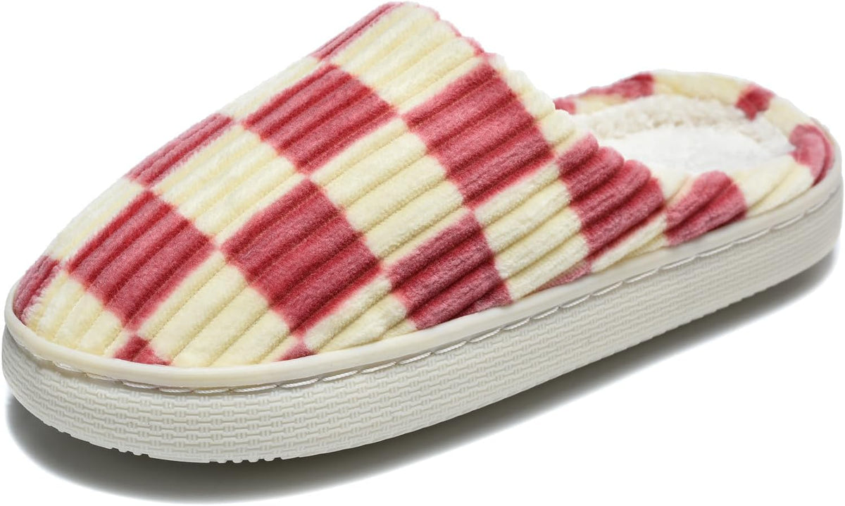 Kids Checkerboard Slippers Boys Girls Warm Fleece Corduroy Clog House Shoes
