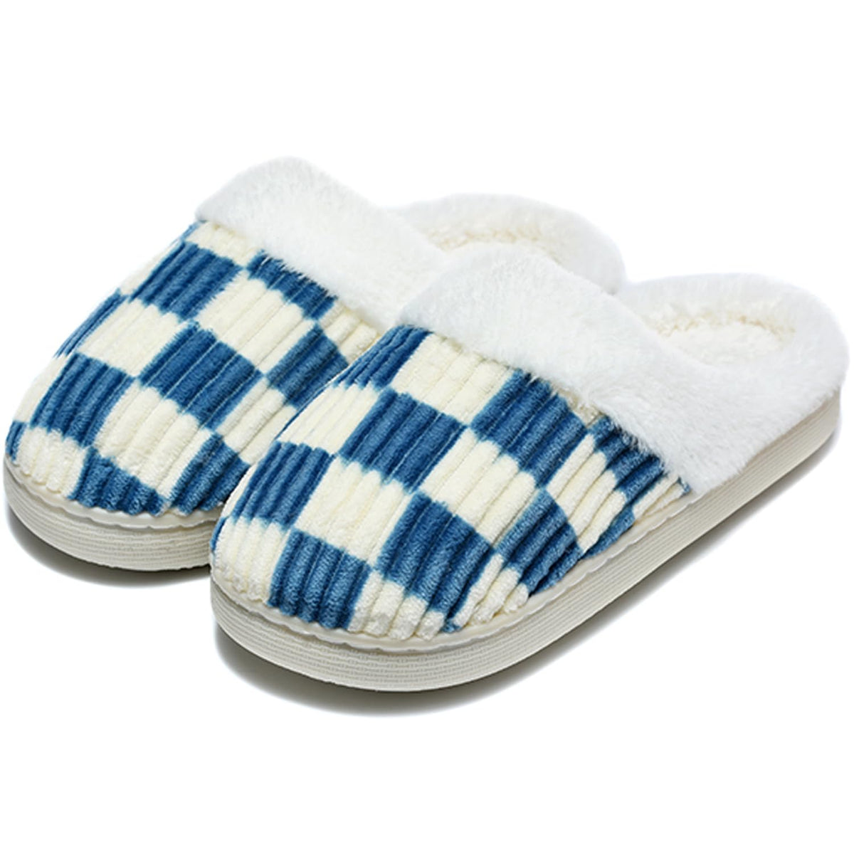 Kids Checkerboard Slippers Boys Girls Warm Fleece Corduroy Clog House Shoes
