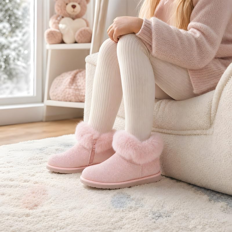 HOMEHOT Girls Slippers Winter Warm House Shoes Faux Fur Lining Bootie slipper