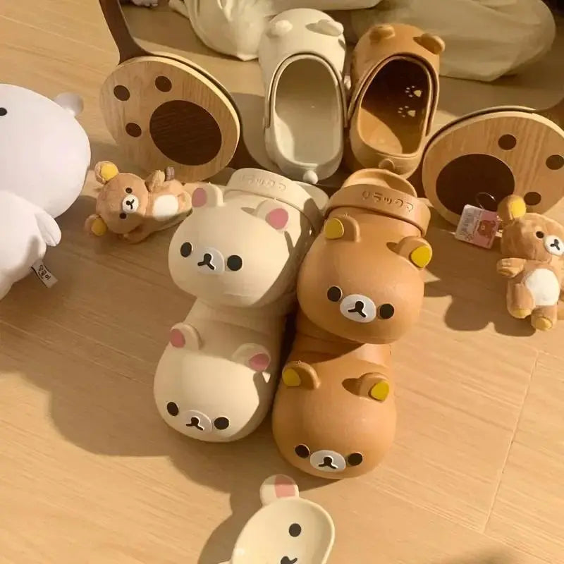 Cartoon Rilakkuma PVC Flat Sandals, Cute Bear Synthetic Non-Slip Anti-Odor Children's Summer Beach A-Shoes, Ideal Home Supplies Accent Gift