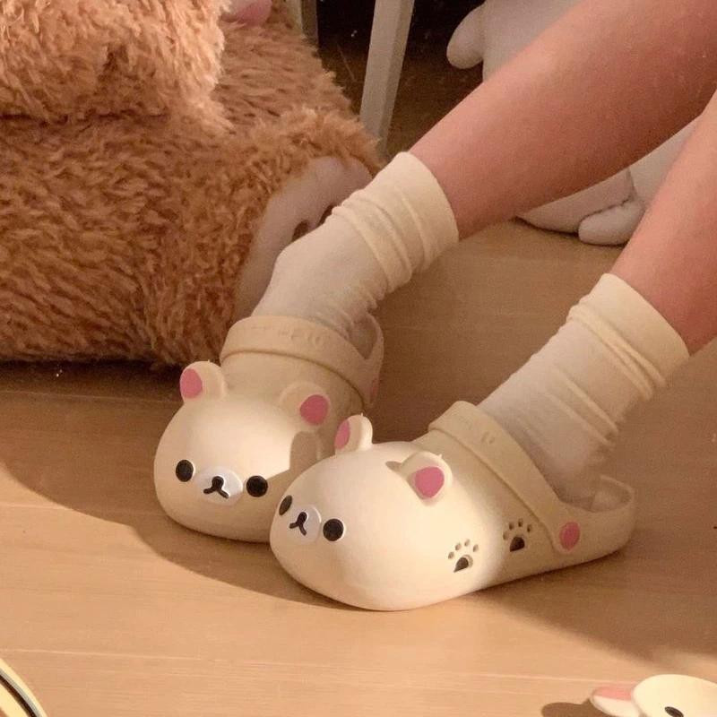 Cartoon Rilakkuma PVC Flat Sandals, Cute Bear Synthetic Non-Slip Anti-Odor Children's Summer Beach A-Shoes, Ideal Home Supplies Accent Gift