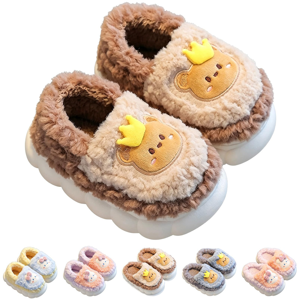 Winter Comfort Non Slip Warm Fuzzy Cute Cartoon Slippers for Kids Boy Gilrs