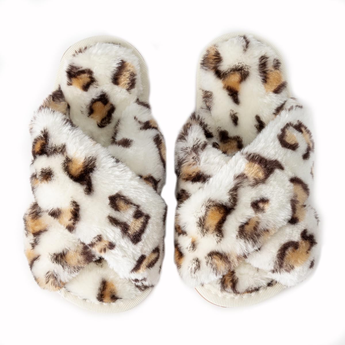 Enteer Girls Fluffy Slippers Memory Foam Soft Plush Cross Band House Shoes Indoor Outdoor Slip On