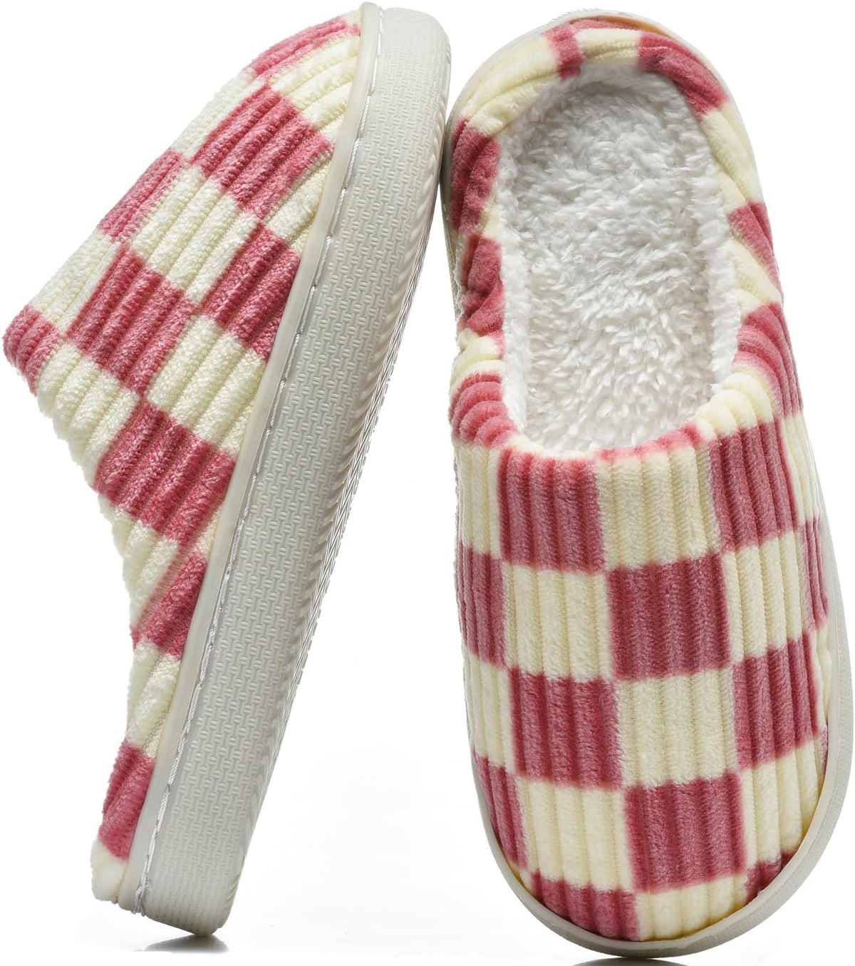 Kids Checkerboard Slippers Boys Girls Warm Fleece Corduroy Clog House Shoes