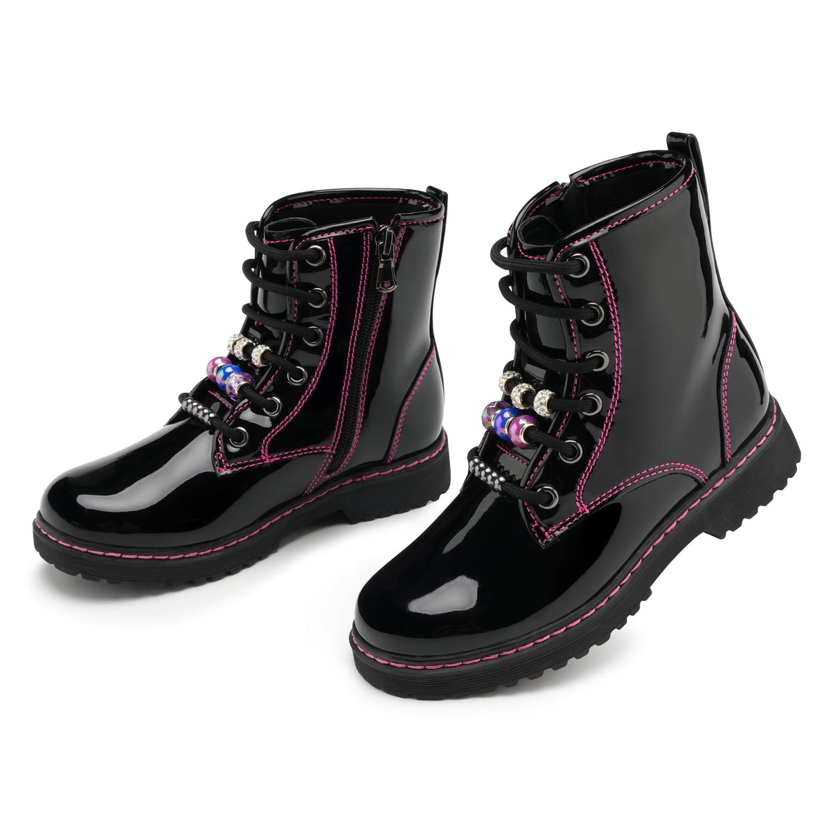 Stelle Girls Combat Boots with DIY Lace Up Zipper Ankle Boots