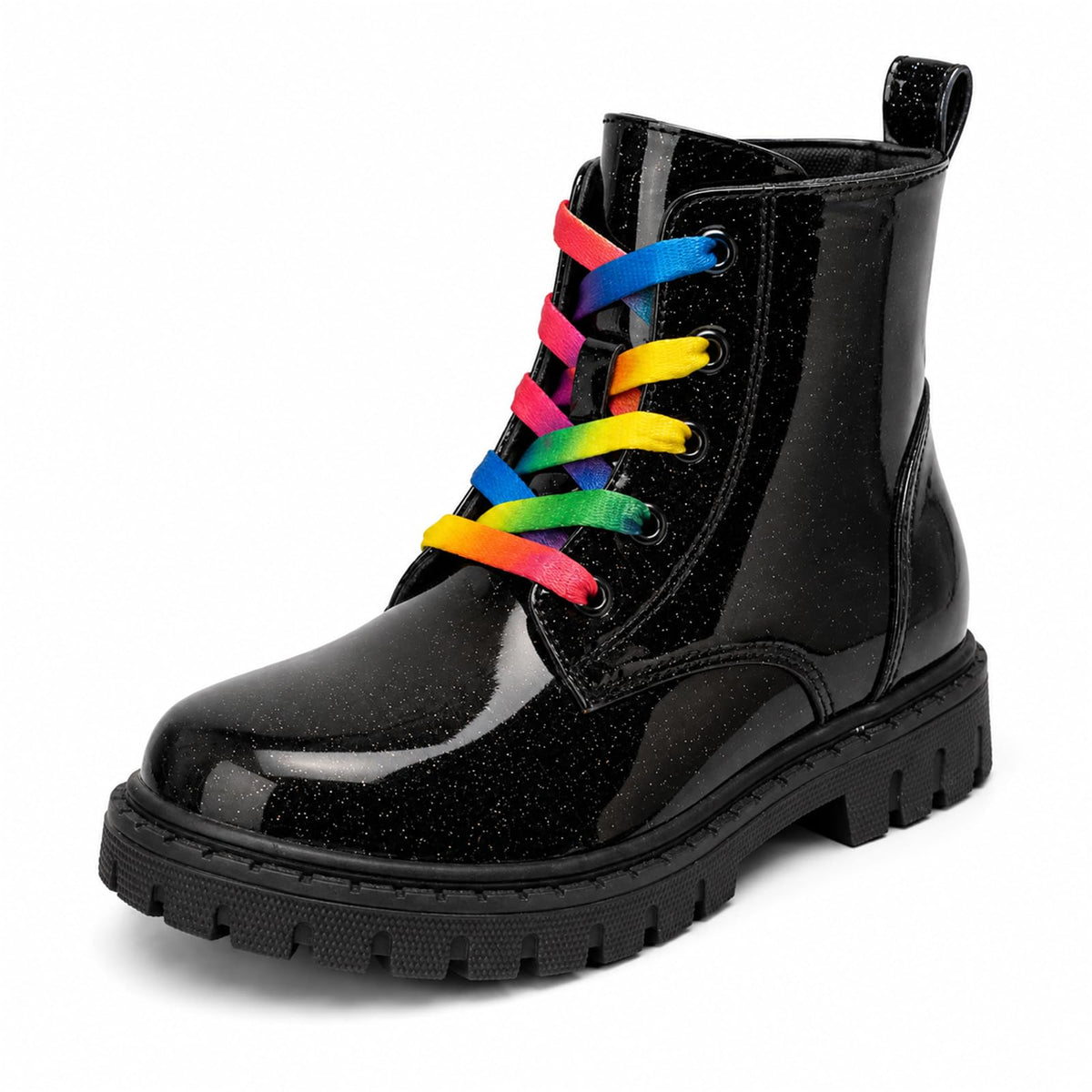 Combat Boots for Girls Lace Up Side Zipper Ankle Boots