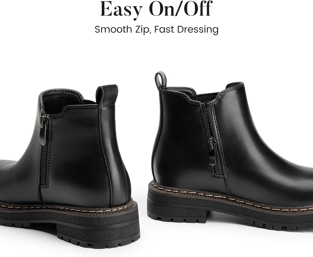 Rihero Girls Ankle Boots Kids Slip On Lug Sole Chelsea Booties with Zipper