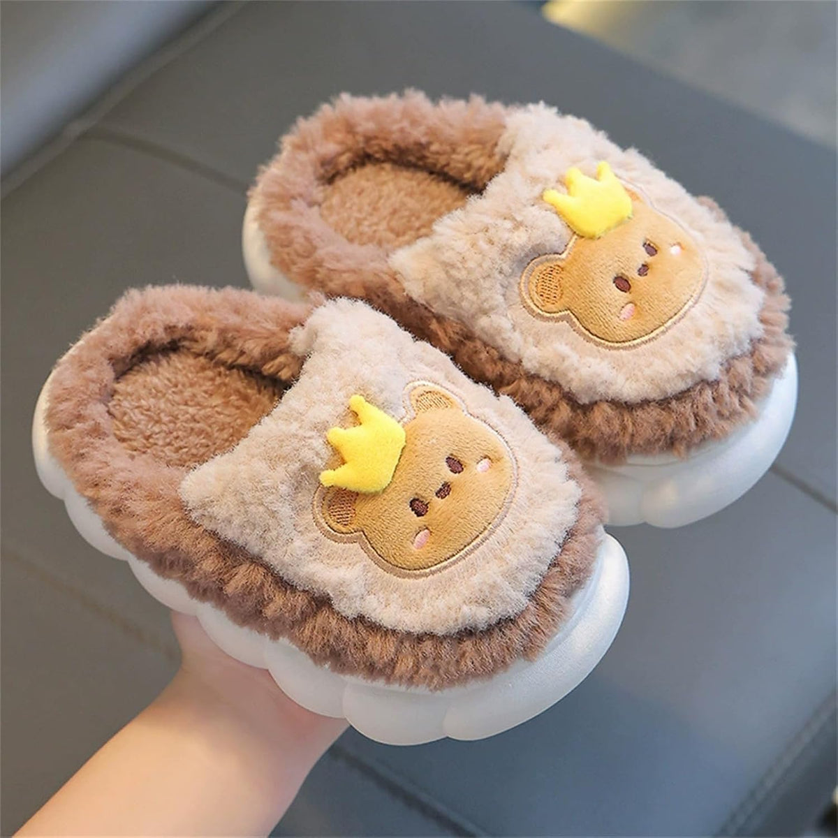Winter Comfort Non Slip Warm Fuzzy Cute Cartoon Slippers for Kids Boy Gilrs