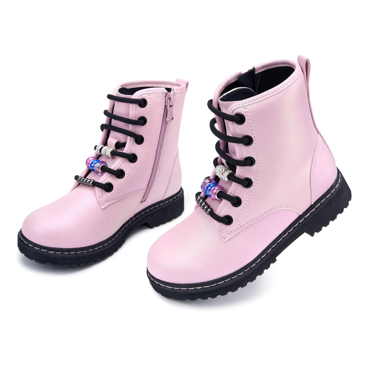 Stelle Girls Combat Boots with DIY Lace Up Zipper Ankle Boots