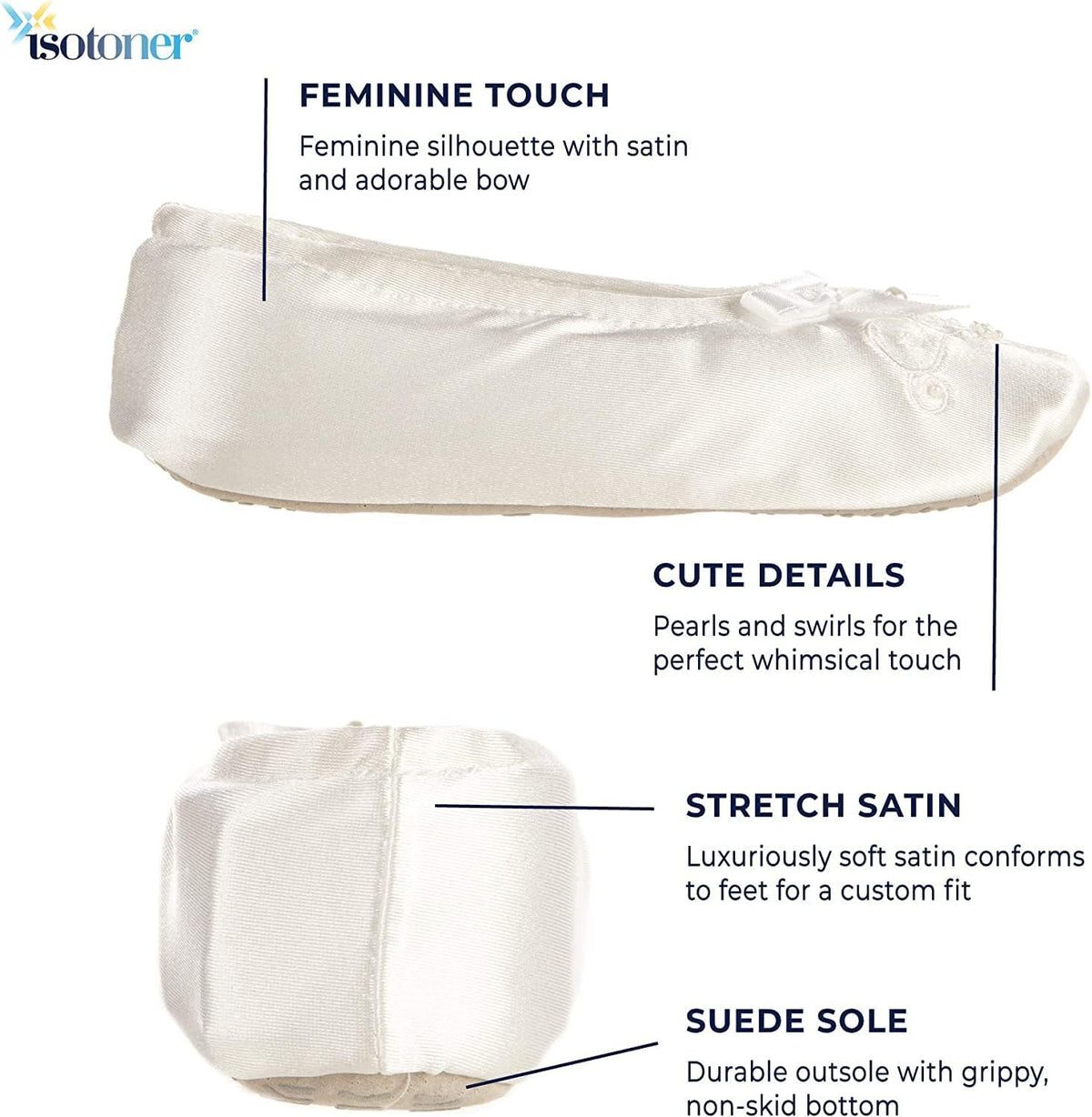 isotoner Girl's Satin Ballerina with Embroidered Pearl