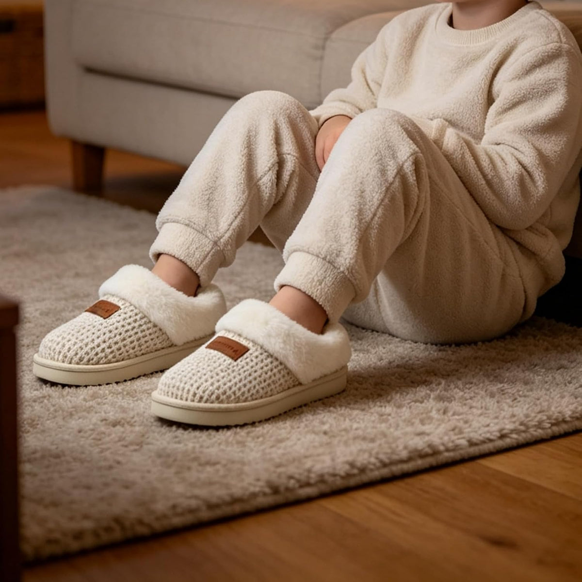 SMajong Kids Warm Fuzzy House Slippers Girls Boys Winter Slippers