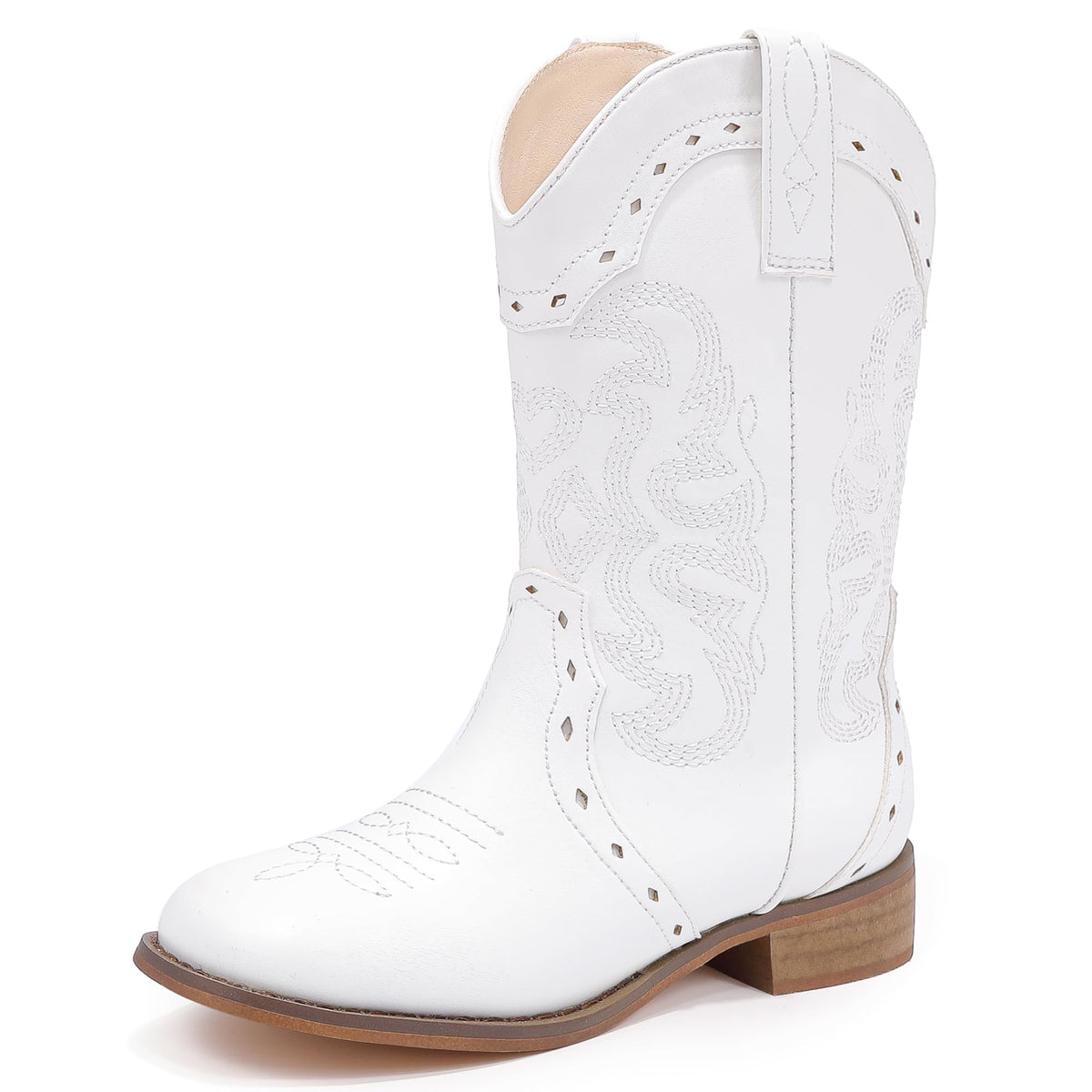 LAURMOSA Kids Cowgirl Boots for Girls Western Square Toe Girls Sparkle Boots Zipper Mid Calf Low Heel Horse Riding for Toddler Little Big Kids