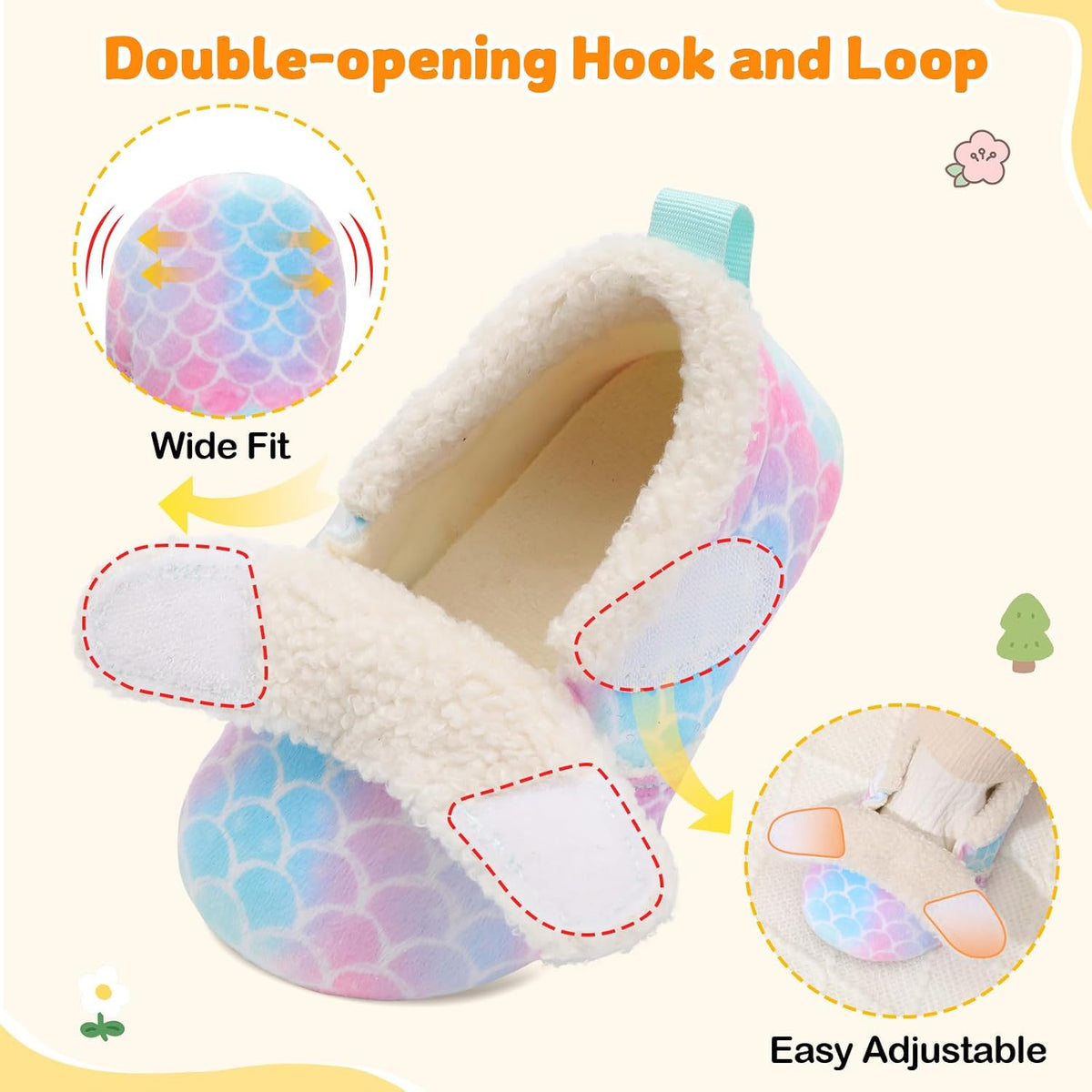 JOINFREE Toddler Slippers Boys Girls Adjustable House Shoes Barefoot Sock Shoes with Rubber Sole Baby Comfort Warm Indoor Outdoor Walking Shoe