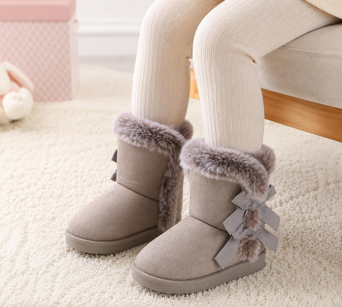 LONSOEN Winter Warm Boots Faux Fur Mid Calf Booties for Toddler Little Kid