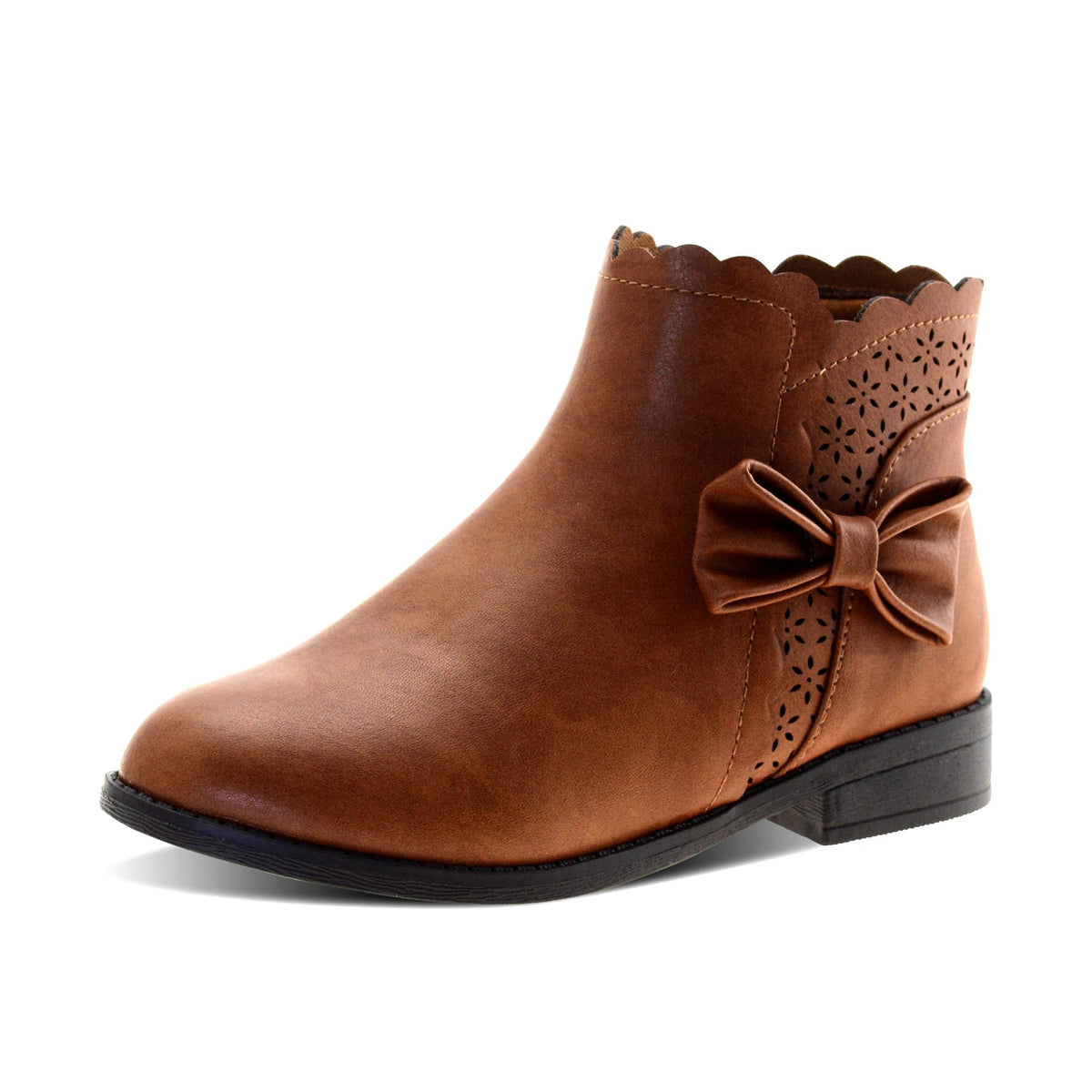 LseLom Girls Ankle Boots Kids Ankle Booties Bow Side Zipper Low Heel Outdoor Warm Shoes for Little Kids/Big Kids