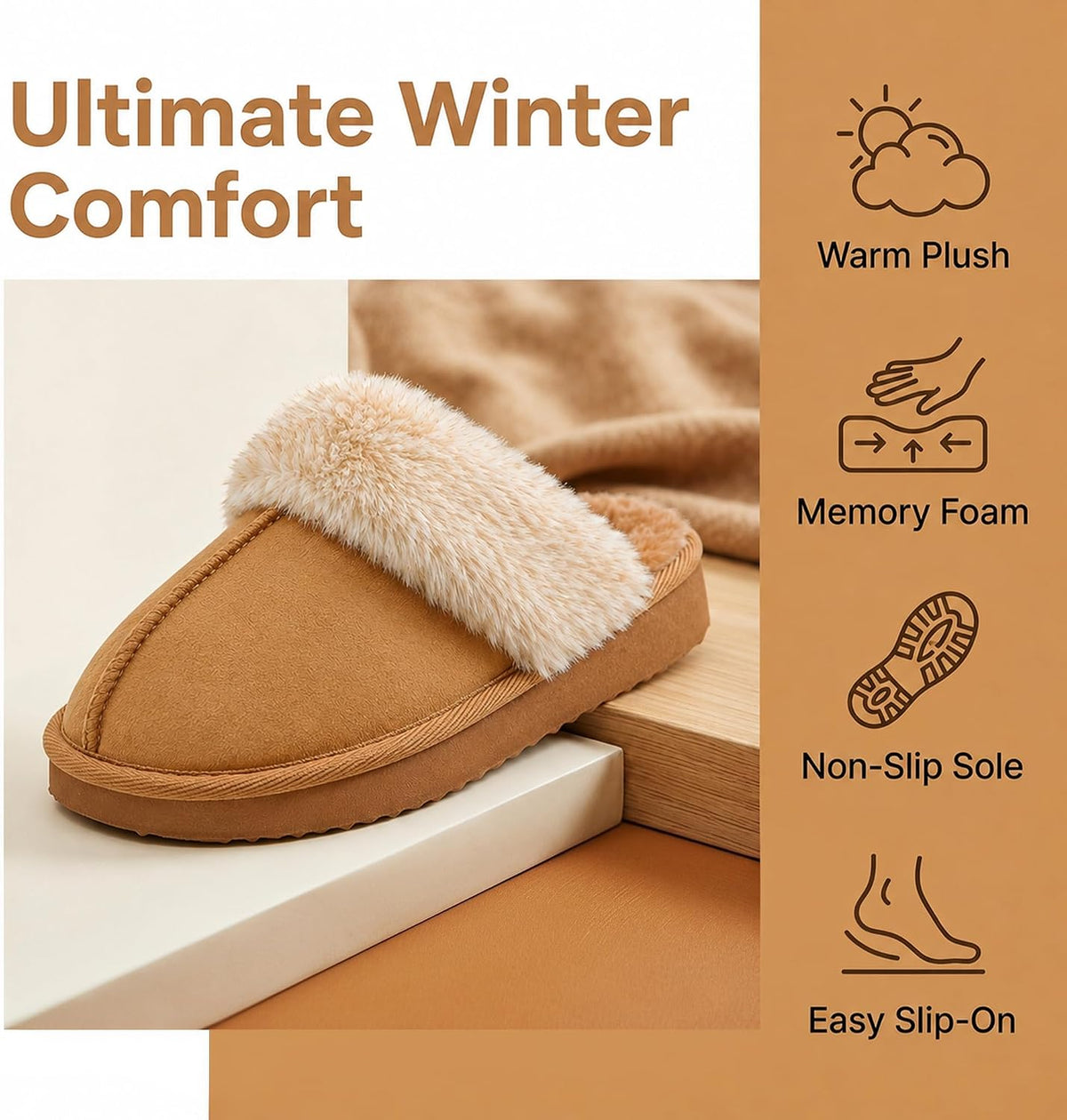 SMajong Kids Warm Fuzzy Slippers Memory Foam Non Slip House Shoes