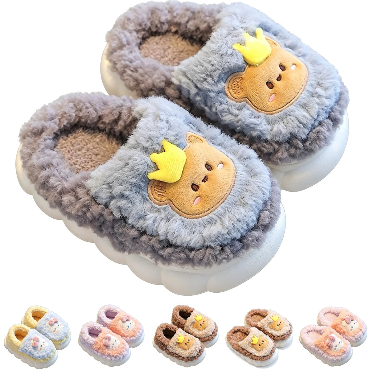 Winter Comfort Non Slip Warm Fuzzy Cute Cartoon Slippers for Kids Boy Gilrs
