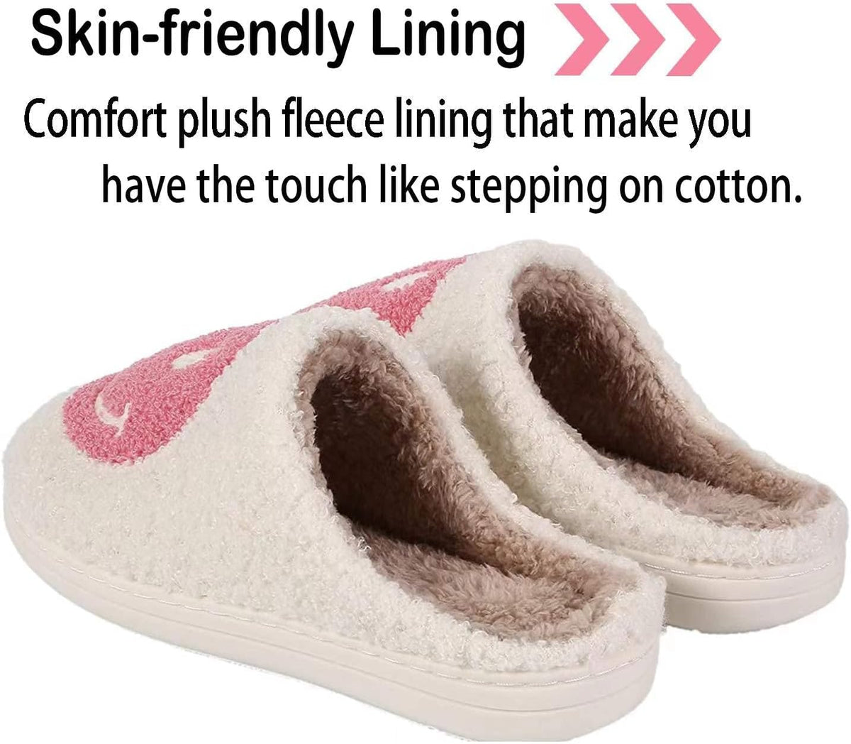 Retro Fuzzy Happy Face Slippers for Women Men, Cozy House Shoes