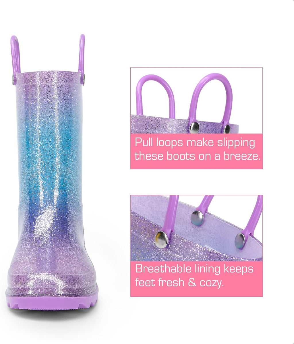 DREAM PAIRS Kids Glitter Rain Boots