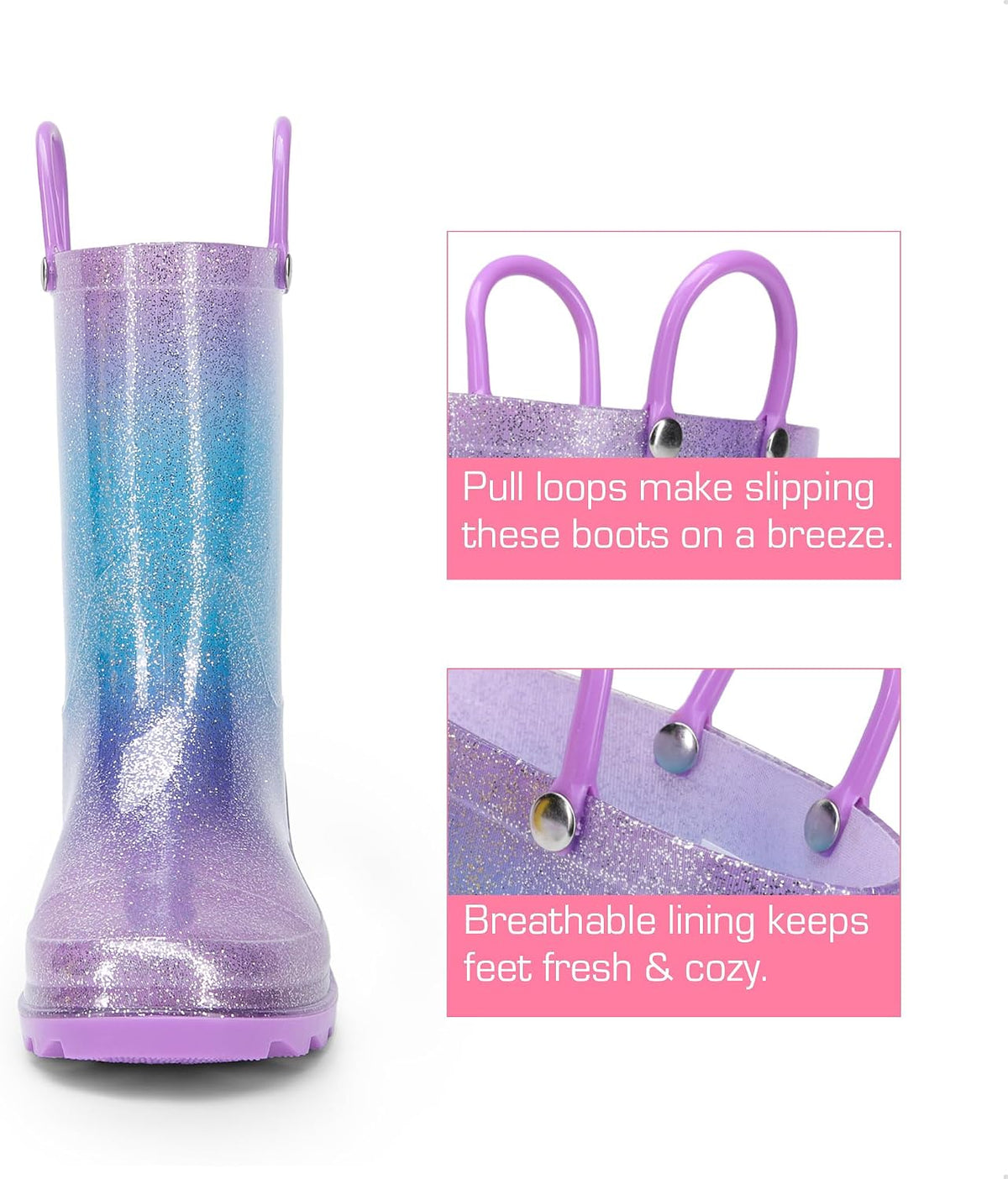 DREAM PAIRS Kids Glitter Rain Boots