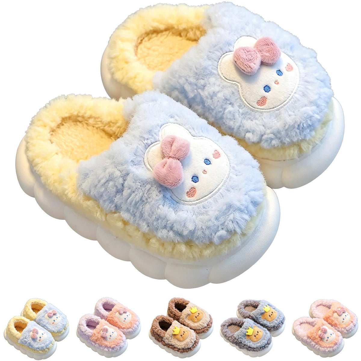 Winter Comfort Non Slip Warm Fuzzy Cute Cartoon Slippers for Kids Boy Gilrs