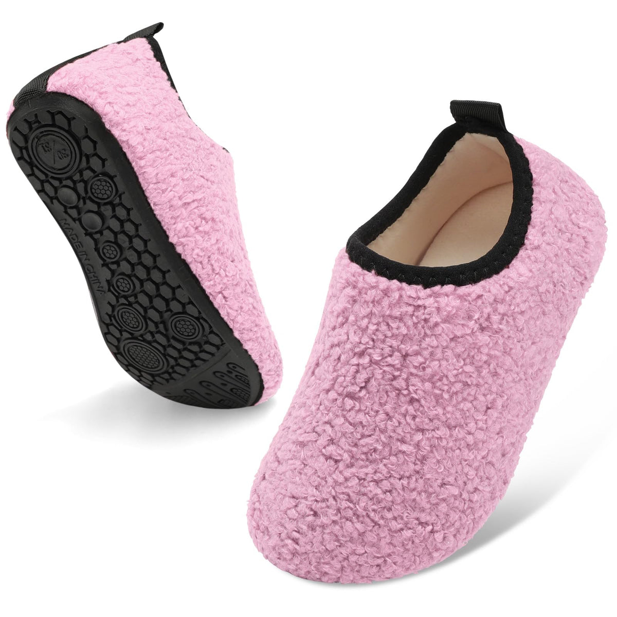 QFH Toddler Slippers Boys Girls Indoor Comfy Slippers Kids Barefoot Walking Shoes with Soft Velvet Lining Winter Warm Sock Shoes