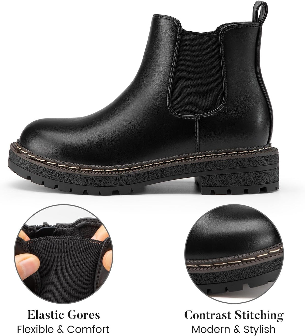 Rihero Girls Ankle Boots Kids Slip On Lug Sole Chelsea Booties with Zipper