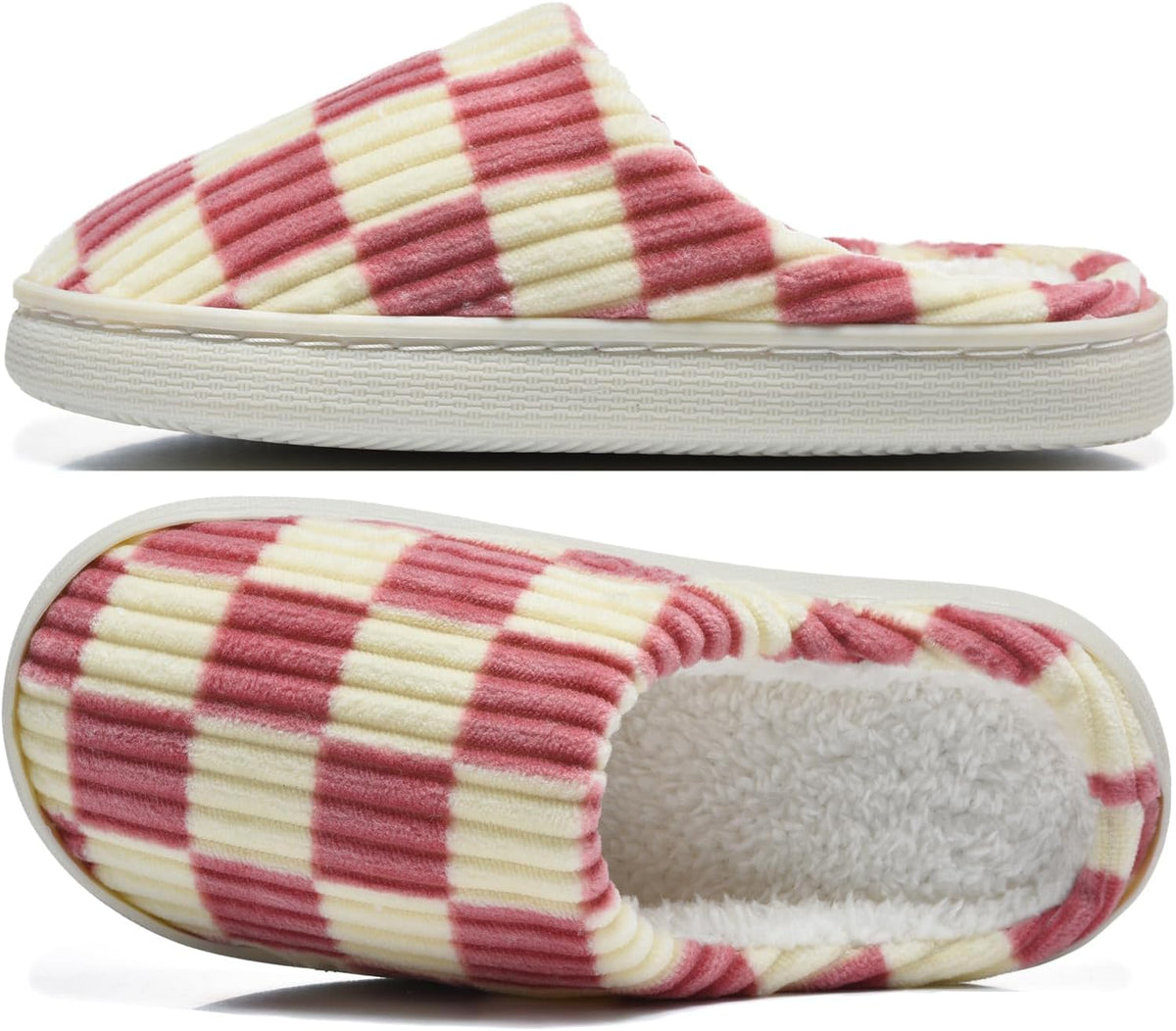 Kids Checkerboard Slippers Boys Girls Warm Fleece Corduroy Clog House Shoes