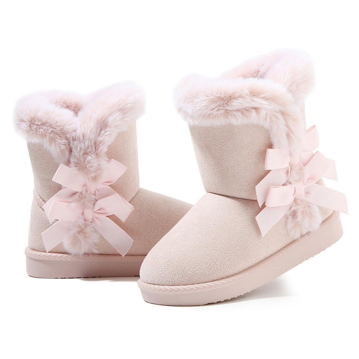 LONSOEN Winter Warm Boots Faux Fur Mid Calf Booties for Toddler Little Kid
