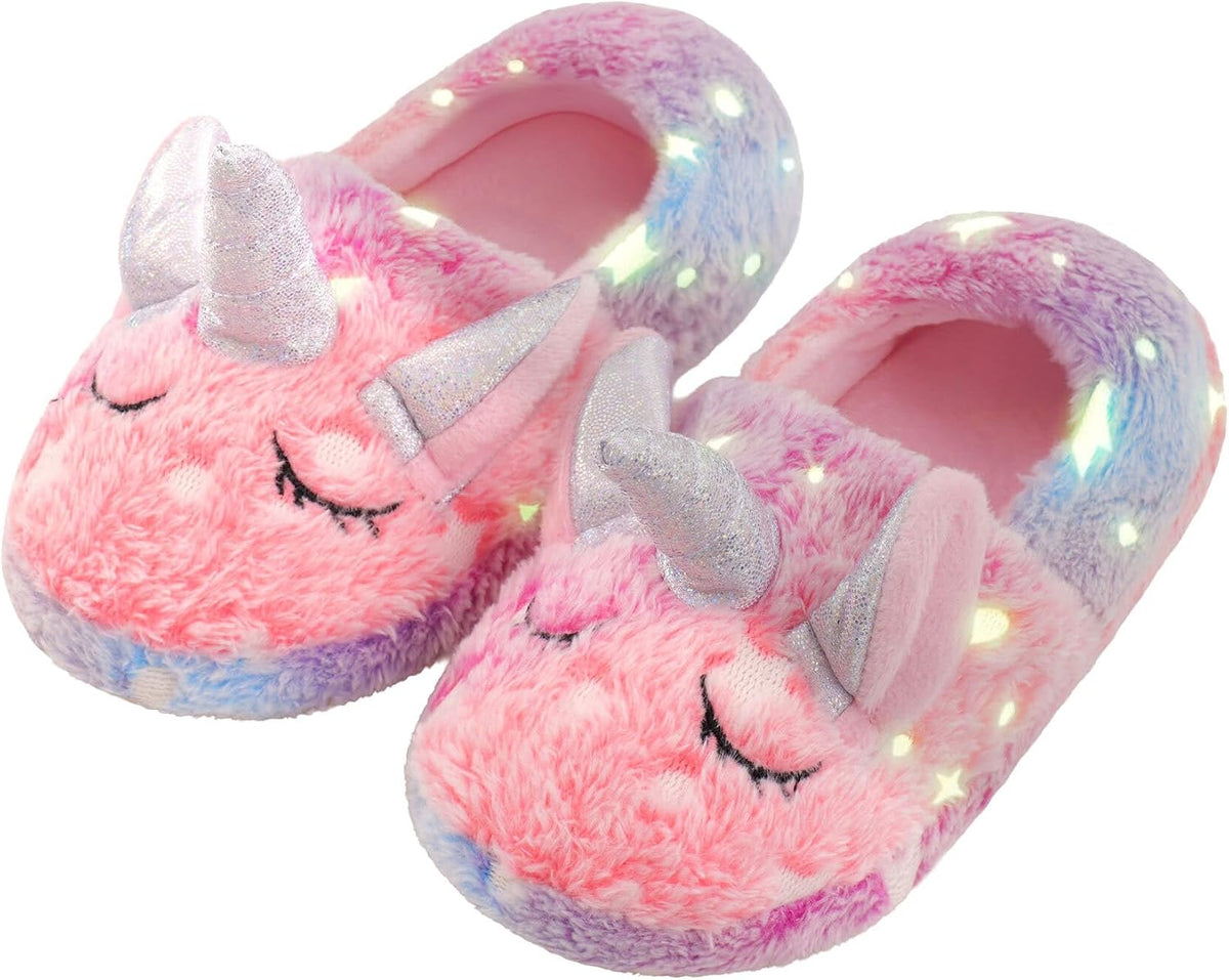 Kids Unicorn Slippers Boys Girls House Shoes Non Slip Warm Indoor Slipper Shoes Plush Cute Animal Luminous Glow in the Dark