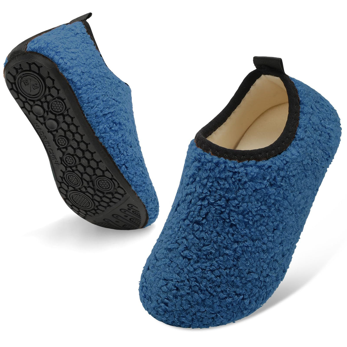 QFH Toddler Slippers Boys Girls Indoor Comfy Slippers Kids Barefoot Walking Shoes with Soft Velvet Lining Winter Warm Sock Shoes