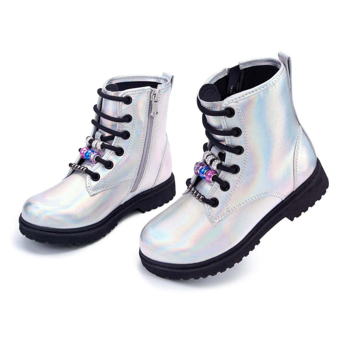 Stelle Girls Combat Boots with DIY Lace Up Zipper Ankle Boots