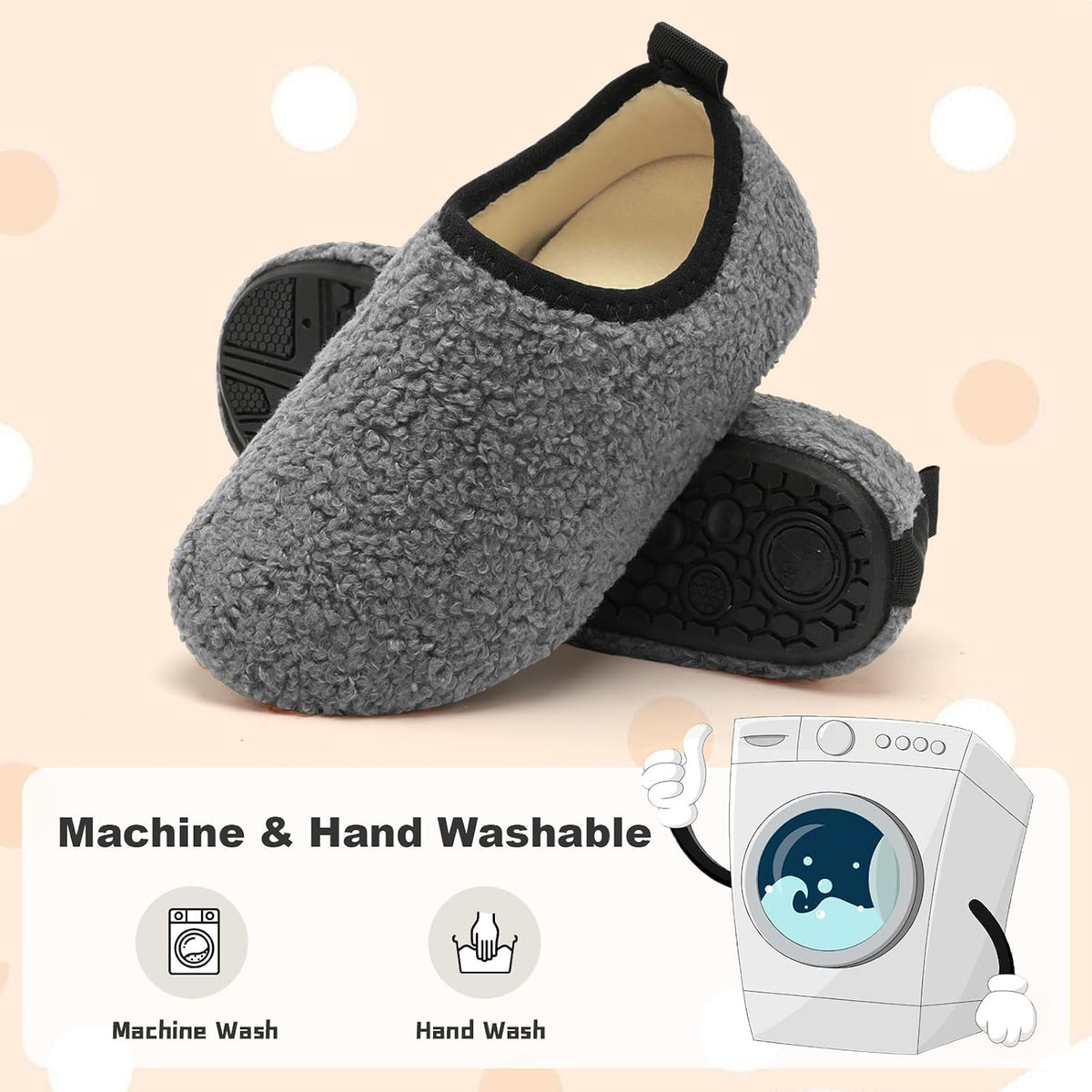 QFH Toddler Slippers Boys Girls Indoor Comfy Slippers Kids Barefoot Walking Shoes with Soft Velvet Lining Winter Warm Sock Shoes