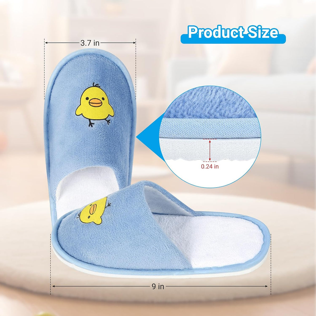 6x Spa Disposable Slippers for 6-10 Years Kids Indoor House Hotel Swimming Slippers for Children Guests Kid Spa Smiley Yellow Chicken Face Slipper,Size 2.5-3