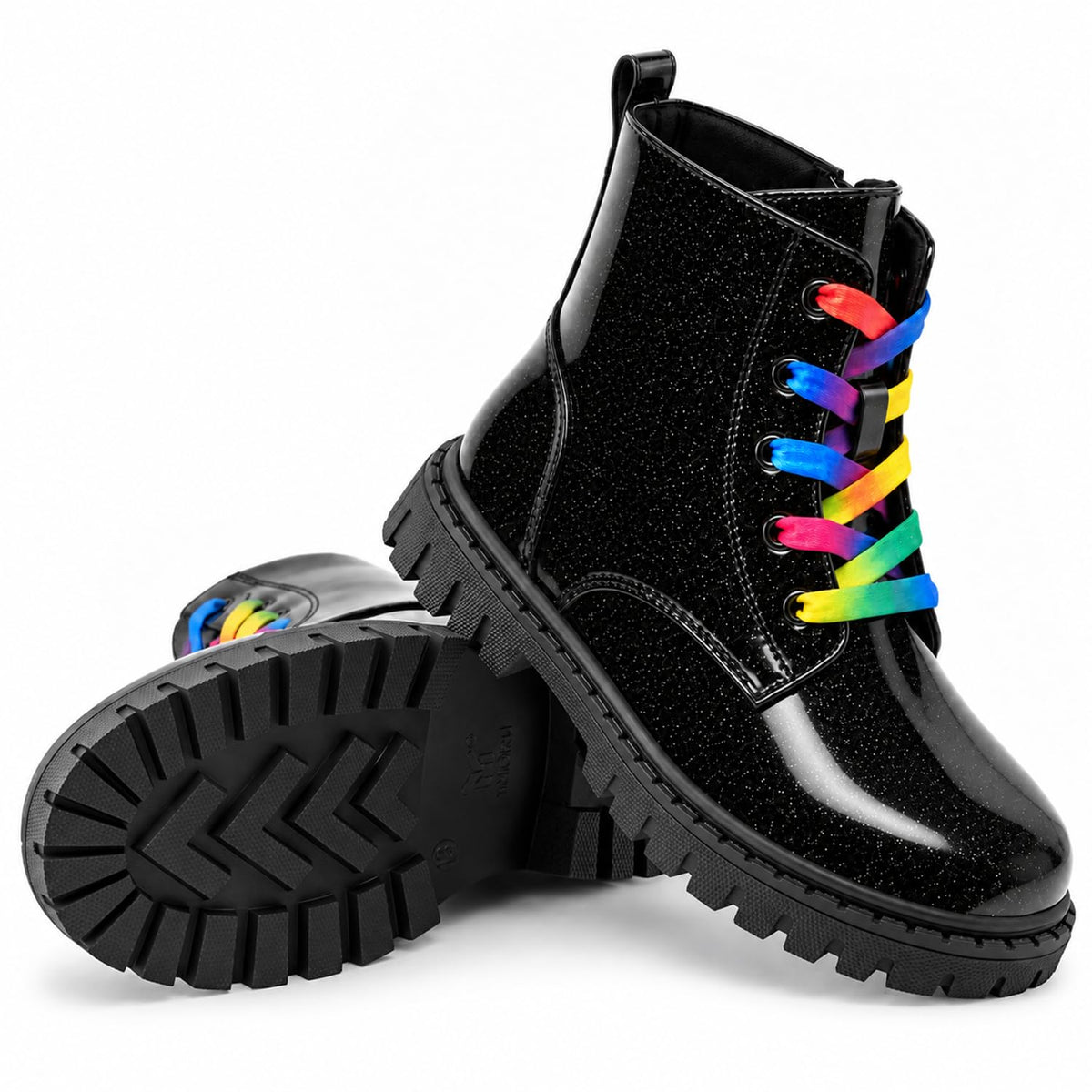 Combat Boots for Girls Lace Up Side Zipper Ankle Boots