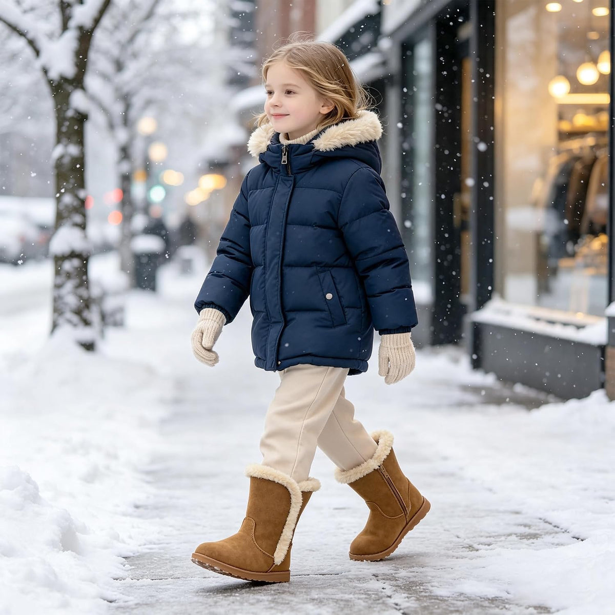 LseLom Girls Snow Boots Warm Faux Fur Lined Winter Boots with Non-Slip Sole Cute Lightweight Ankle Bootie for Toddler/Little Big Kids