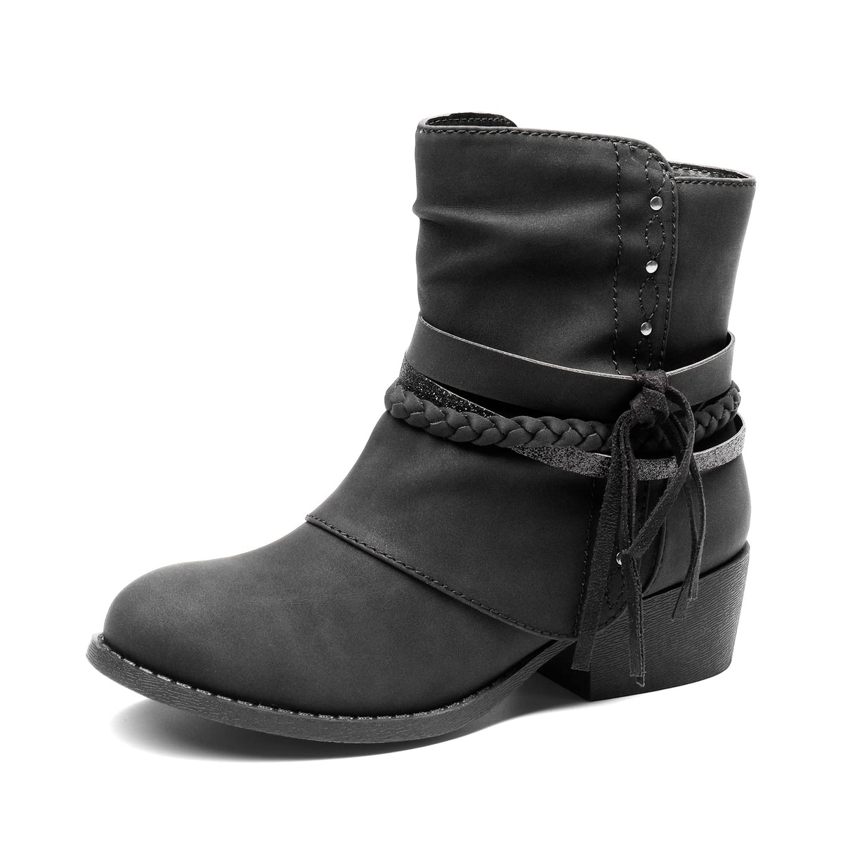 DREAM PAIRS Girls Ankle Boots Side Zipper Low Heels
