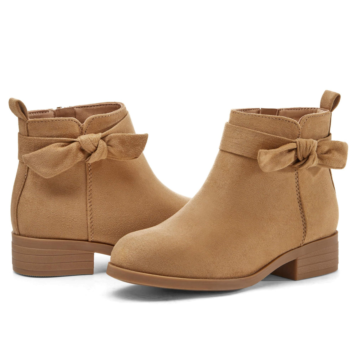 Coutgo Girls Toddler Bow knot Ankle Boots Low Chunky Heel Side Zipper Cute Dress Booties Little Big Kid