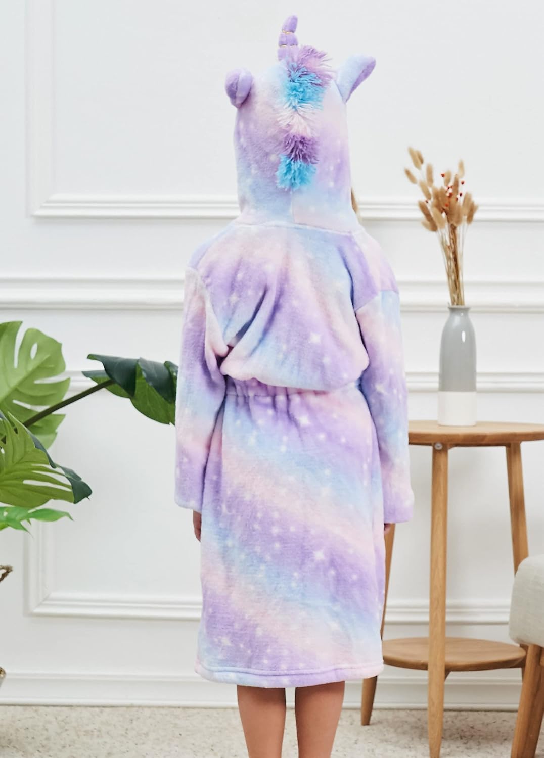 CHETOSHO Soft Unicorn Hooded Robe with Matching Slippers Headband and Blindfold for Girls