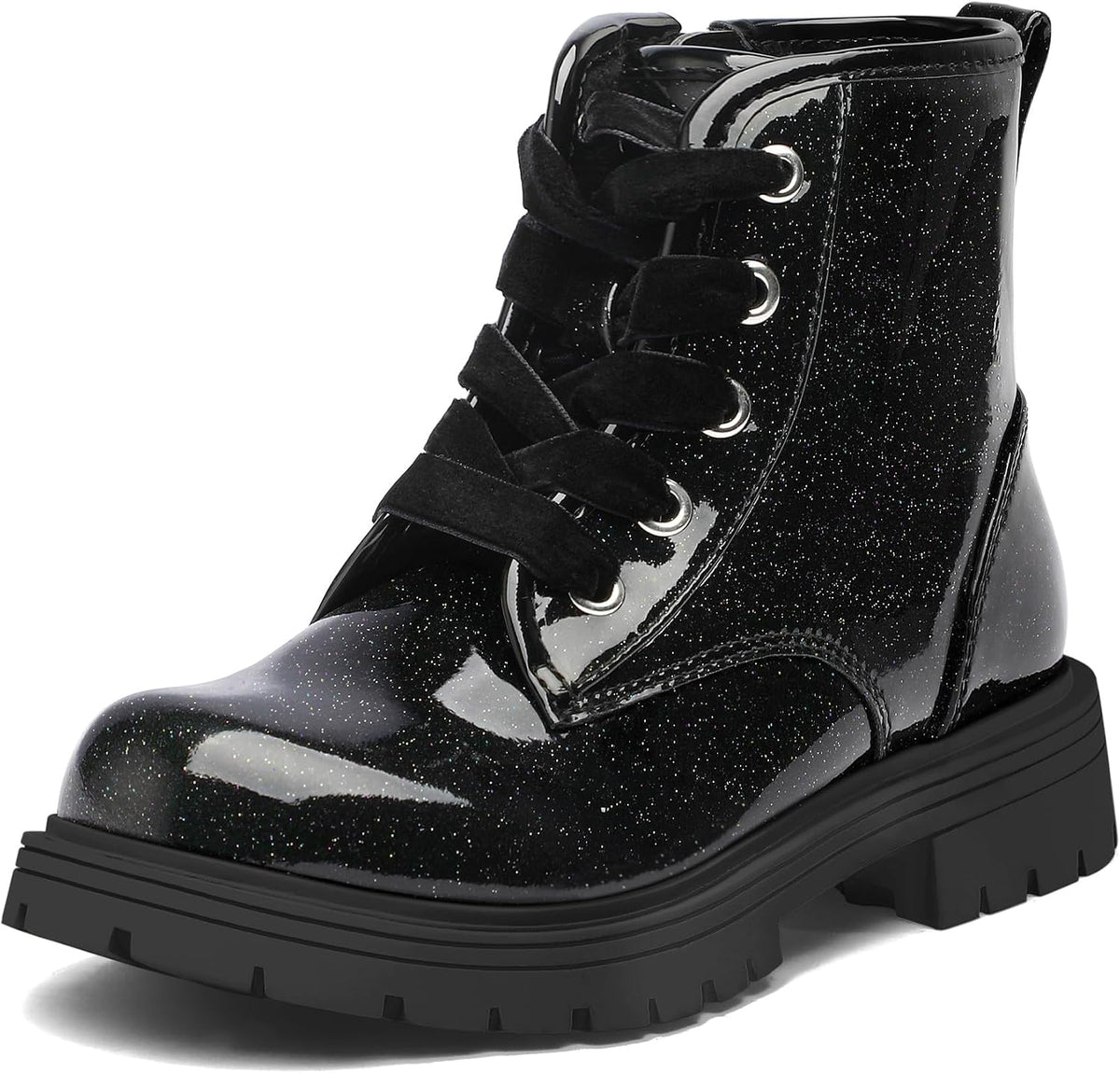 K KomForme Girls Glitter Ankle Boots Kid Combat Shoes With Side Zipper