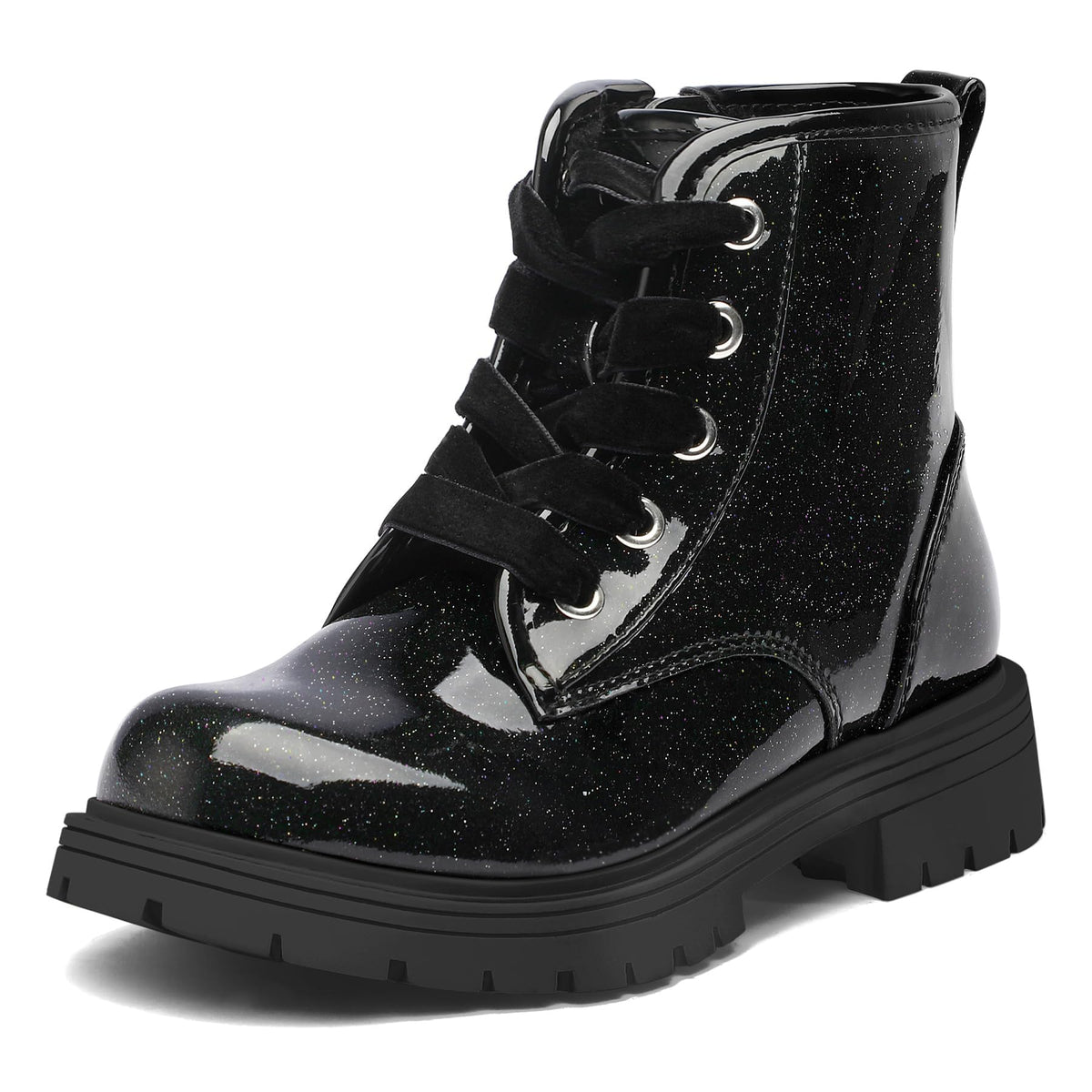 K KomForme Girls Glitter Ankle Boots Kid Combat Shoes With Side Zipper