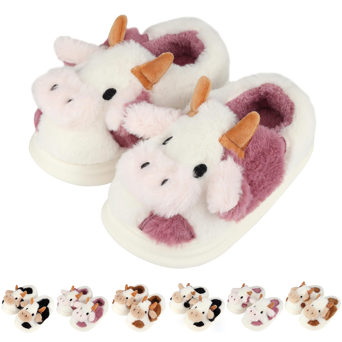 Kids Cow Slippers Toddler Boys Girls Soft Plush House Slippers Cute Animal Winter Comfy Warm Fuzzy Memory Foam Non-slip Indoor Outdoor Shoes