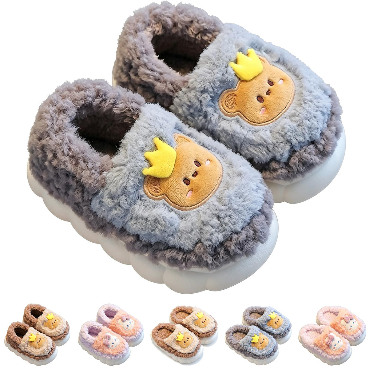 Winter Comfort Non Slip Warm Fuzzy Cute Cartoon Slippers for Kids Boy Gilrs