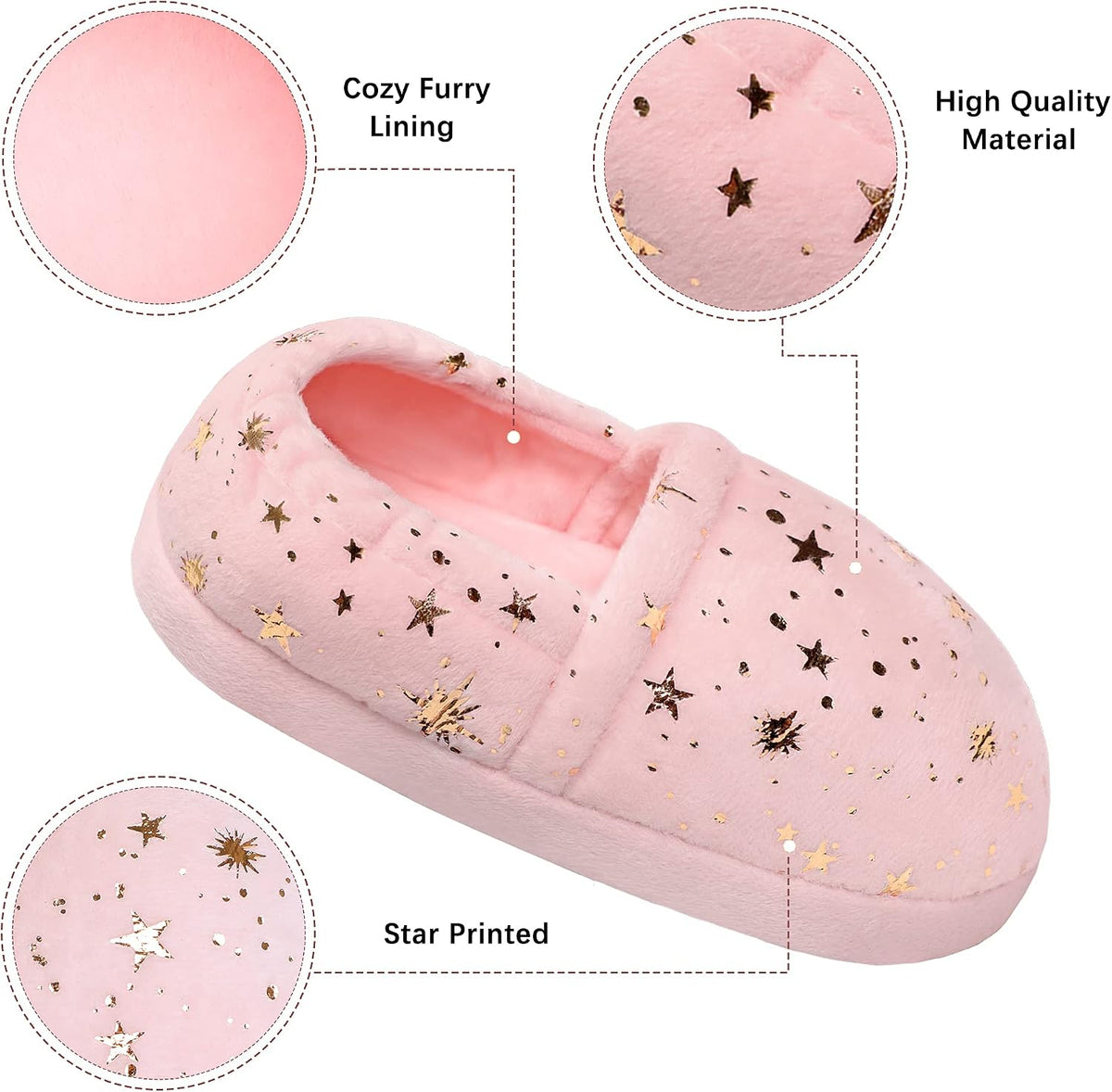 Bigwow Girls House Slippers Cozy Memory Foam Indoor Outdoor Shoes with Non-Slip Sole Star Print for Toddler Little Kids (Pink/Navy Blue)