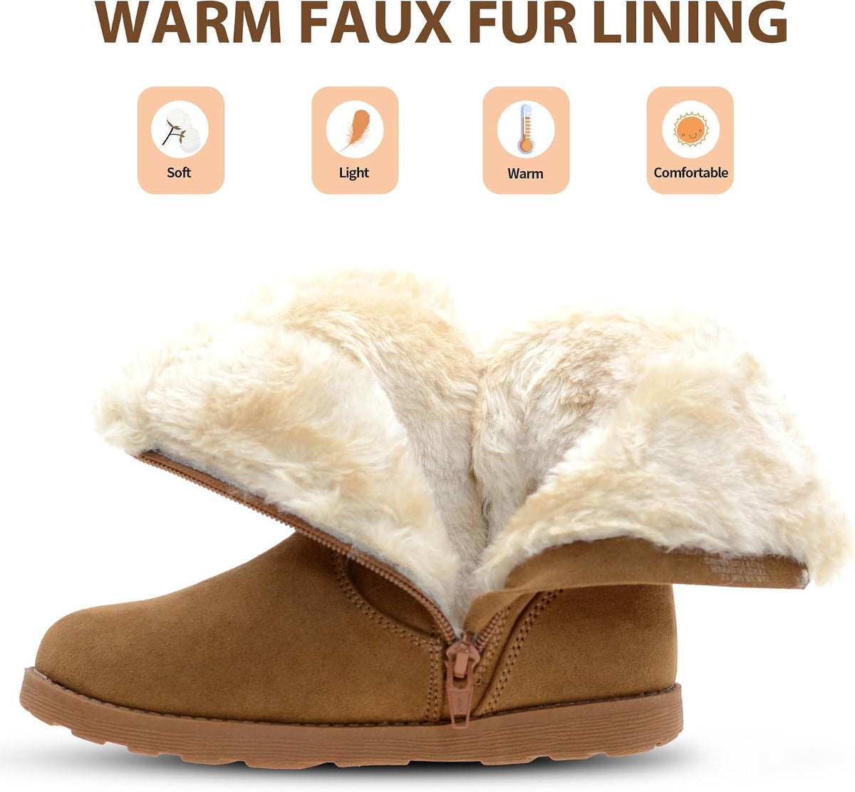 LseLom Girls Snow Boots Warm Faux Fur Lined Winter Boots with Non-Slip Sole Cute Lightweight Ankle Bootie for Toddler/Little Big Kids
