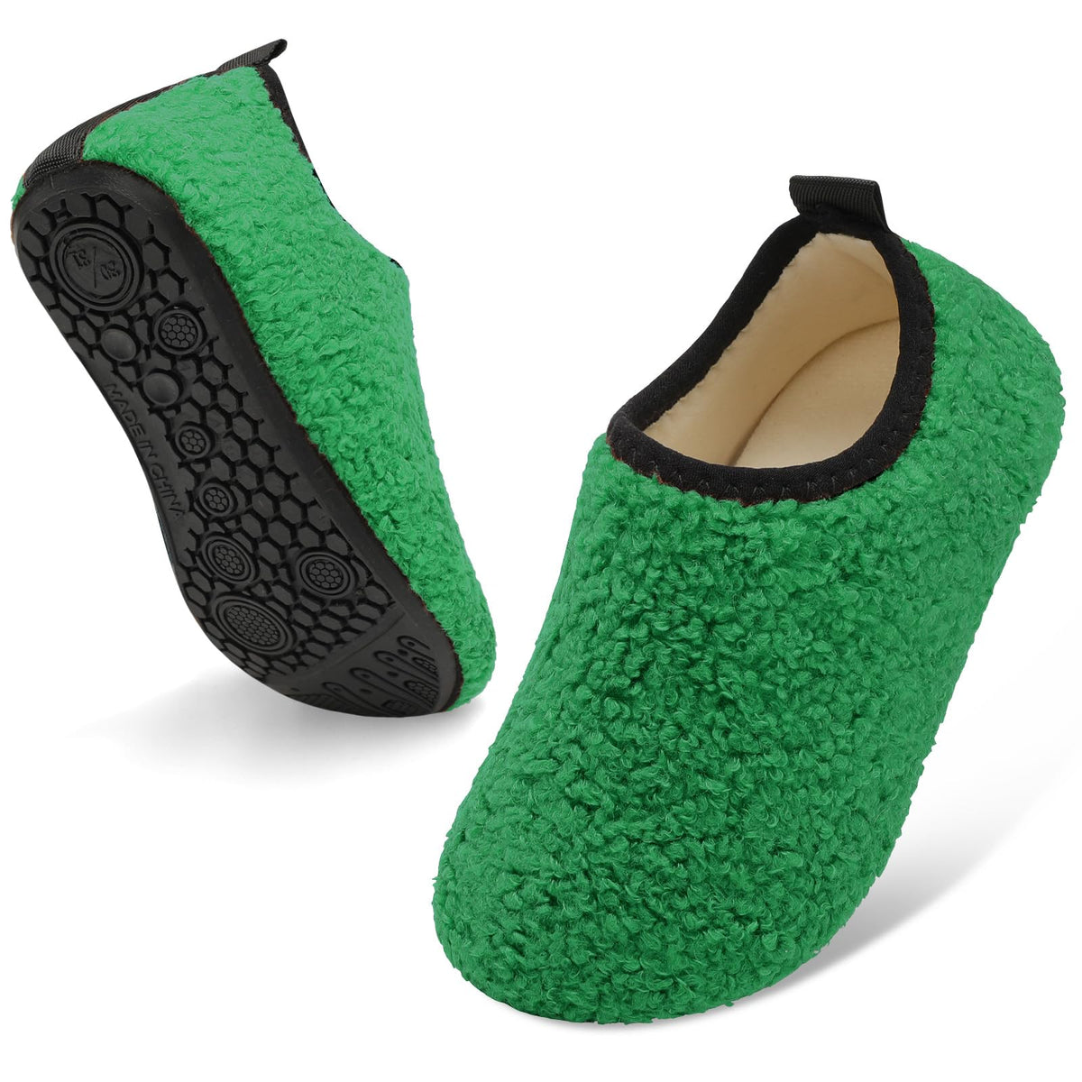 QFH Toddler Slippers Boys Girls Indoor Comfy Slippers Kids Barefoot Walking Shoes with Soft Velvet Lining Winter Warm Sock Shoes